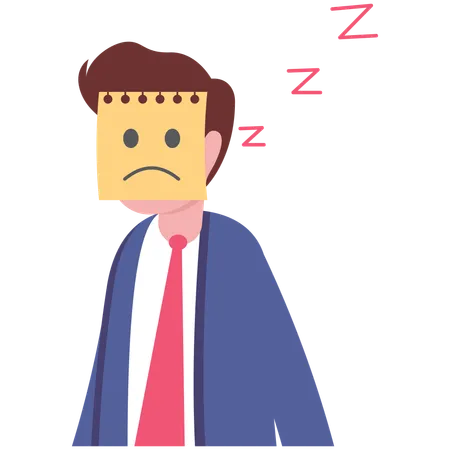 Businessman with sleeping sign paper note post on face  Illustration