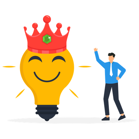 Businessman With smiling lightbulb idea with positive vibes around  Illustration