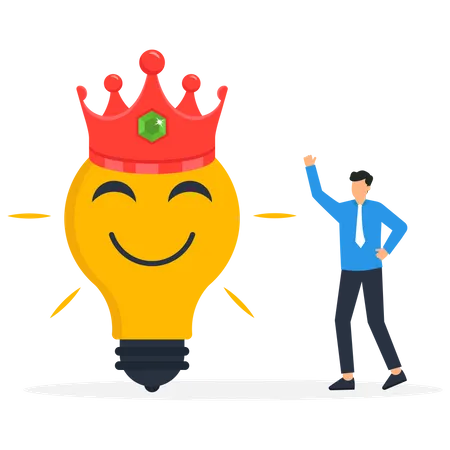 Businessman With smiling lightbulb idea with positive vibes around  Illustration