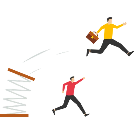 Business Or Skills Concept Competitive Advantage To Win Business Competition Improve Skills Innovation Work Efficiency Or Career Promotion Businessman With Spring Shoes Jump Over Competitors Fast Illustration