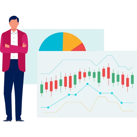 Businessman with stock market chart  Illustration