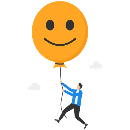 Businessman Flying With Blue Balloon And Happy Emoticon Success Business Concept Vector Illustration Illustration