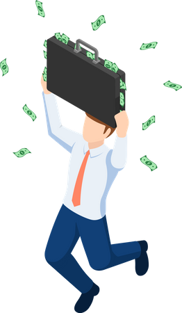 Businessman with suitcase full of money  Illustration