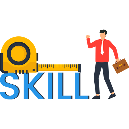 Businessman with Tape Measure and Skill Word Business  Illustration