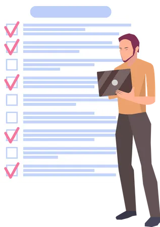 Month Scheduling To Do List Time Management Businessman Stands Near Checklist And Planning Plan Fulfilled Task Completed Timetable On Paper Sheet Check List Plan Schedule Creation Concept Illustration