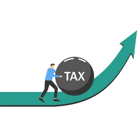 Businessman Pushing High Tax Tired Businessman Pushing Rock Uphill With Inscription Tax Tax Time Tax Burden And Taxpayer Finance Concept Modern Vector Illustration Illustration