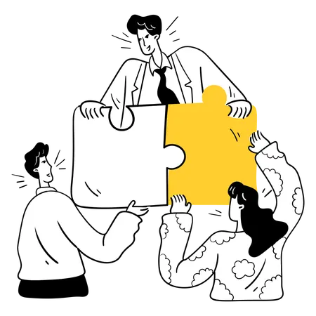 Businessman with team solving business puzzle  Illustration