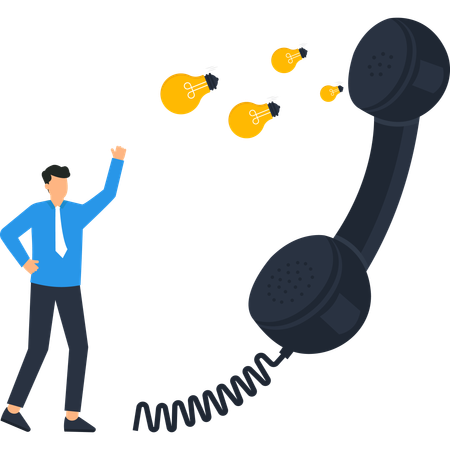 Businessman with Telephone and Light Bulbs Idea Generation Innovation  Illustration