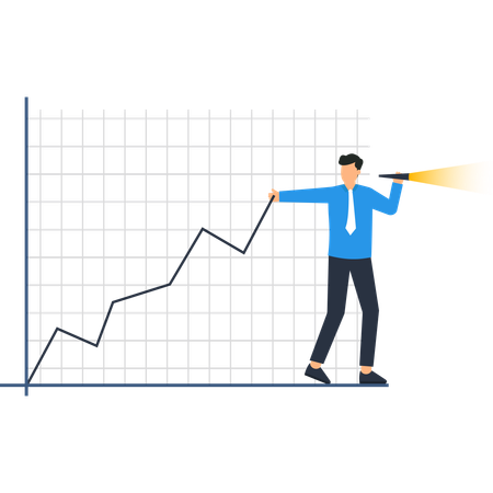 Businessman with Telescope Examining Rising Graph  Illustration