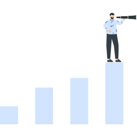 Businessman with Telescope on Growth Chart  Illustration