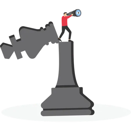 Businessman with telescope on king chess  Illustration