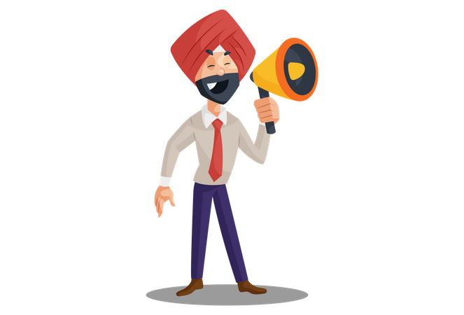 Businessman with the megaphone doing marketing Illustration