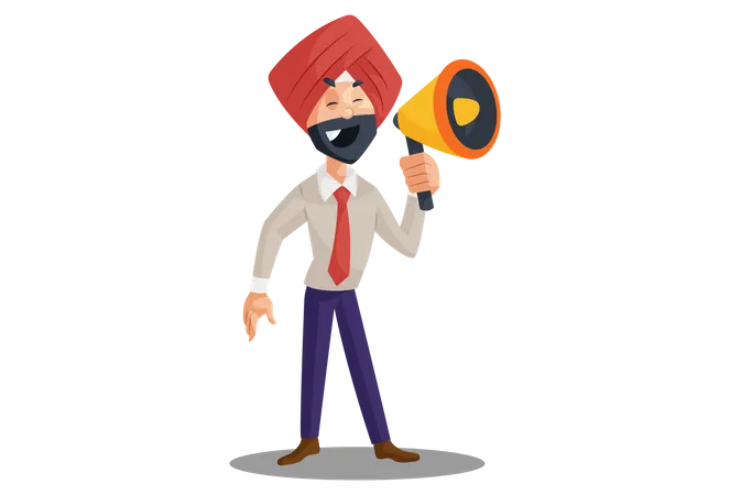 Businessman with the megaphone doing marketing  Illustration