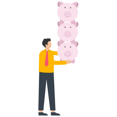Businessman with three piggy bank  Illustration