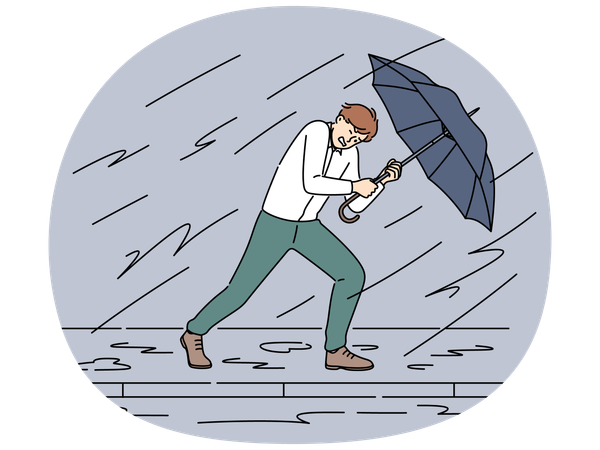 Businessman with umbrella protect from storm  Illustration