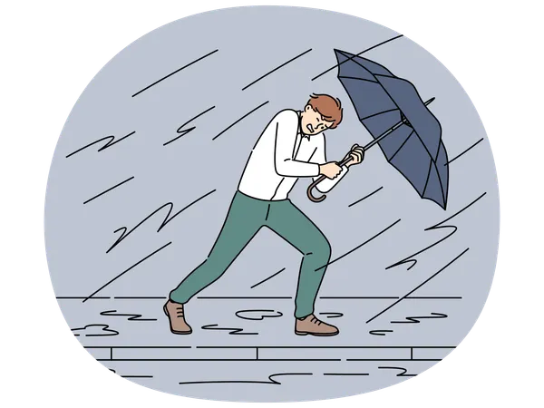 Businessman with umbrella protect from storm  Illustration