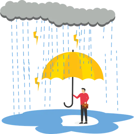 Businessman with umbrella to protect from rain storm  Illustration