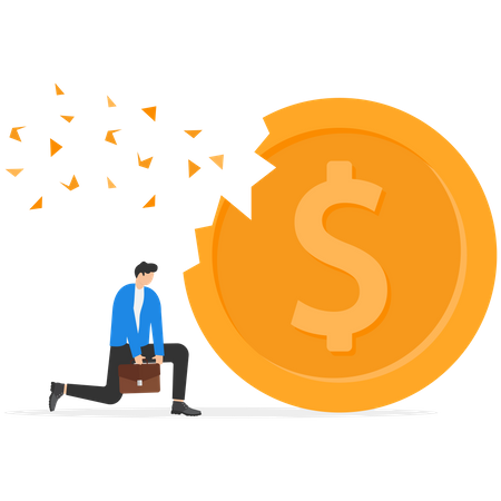 Businessman with value decrease dissolve dollar money coin  イラスト