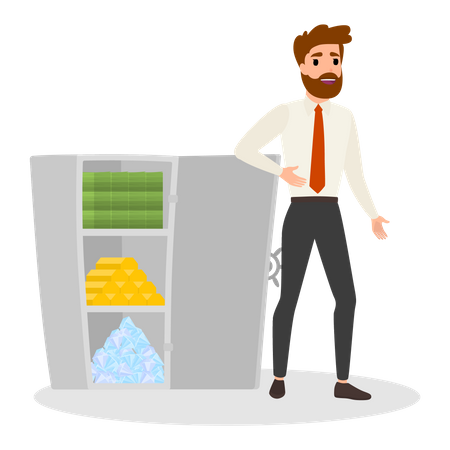 Businessman with vault full of money Illustration