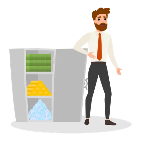 Businessman with vault full of money  Illustration