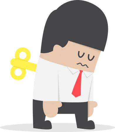 Businessman with wind-up key in his back  Illustration