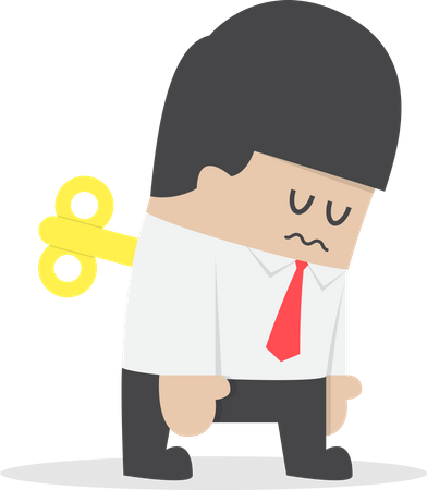 Businessman with wind-up key in his back  Illustration