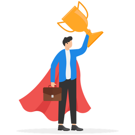 Businessman with winner trophy  Illustration