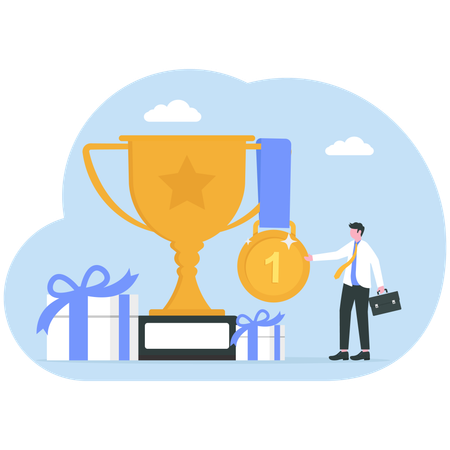 Businessman with winning prize  Illustration