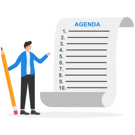 Entrepreneur Holding A Pen Thinking About The Agenda Of A Meeting With Few Items Illustration