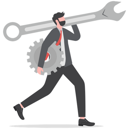 Businessman with wrench and cogs  Illustration