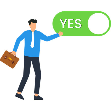 Businessman with 'YES' Button Decision Making Approval Positive  Illustration