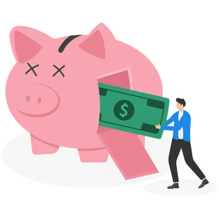 Businessman withdrawing money from piggy bank  Illustration