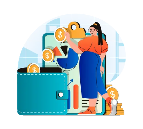 Businessman woman managing business finance Illustration