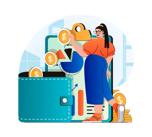 Businessman woman managing business finance  Illustration