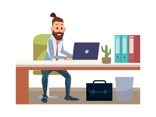 Businessman Work on Laptop at Office  Illustration