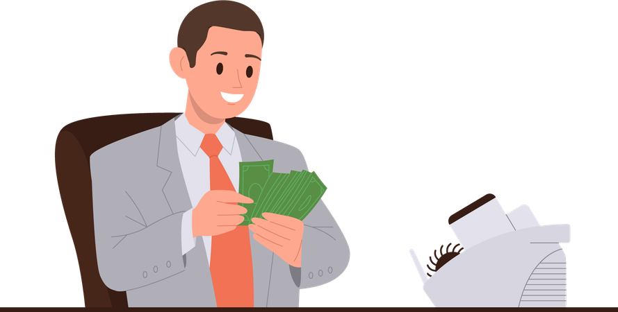 Businessman worker counting money cash financial revenue at workplace  Illustration