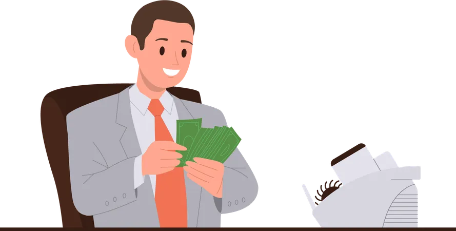 Man Office Worker Cartoon Character Counting Money Cash Financial Revenue At Workplace Isolated On White Background Businessman Banker Marketer Or Finance Analyst At Work Vector Illustration Illustration