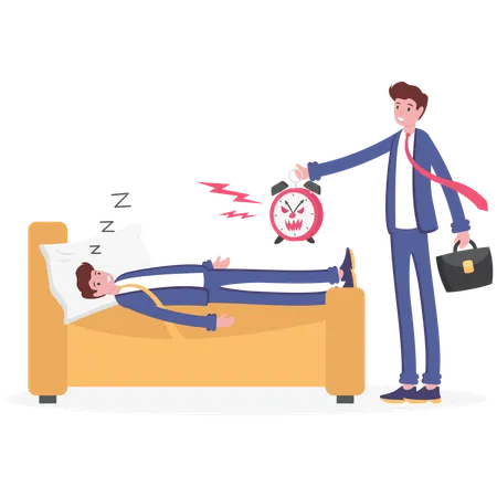 Businessman worker having bad dreams boss with say wake up  Illustration
