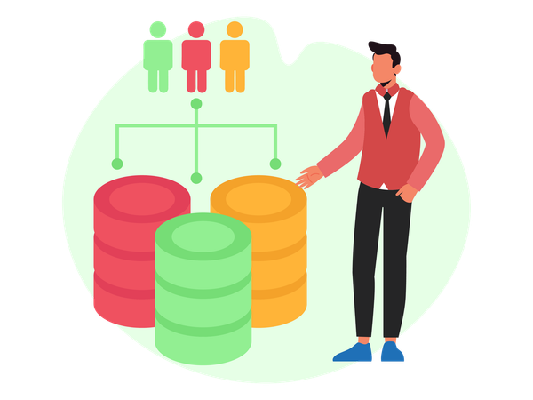 Businessman workig on Data Organization and Team Structure  Illustration