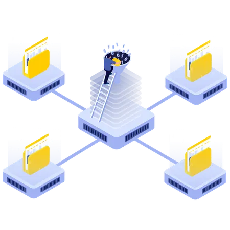 Businessman workign in Data Filtering Center  Illustration