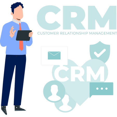 CRM 보호에 대해 작업하는 사업가  일러스트레이션