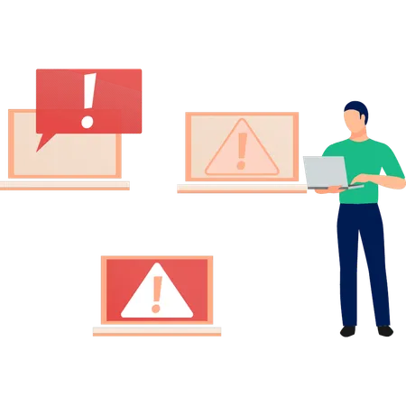 Businessman working about warning alert on laptop  Illustration