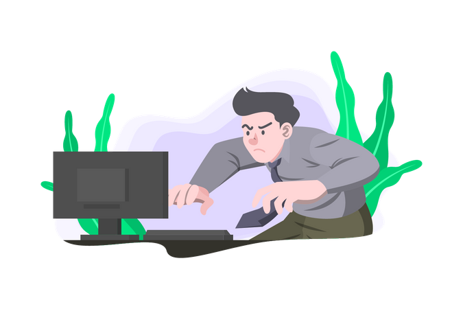 Businessman working aggressively  Illustration