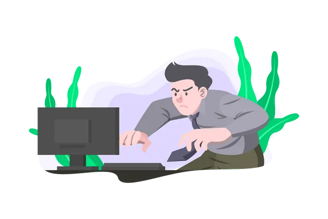 Businessman working aggressively  Illustration