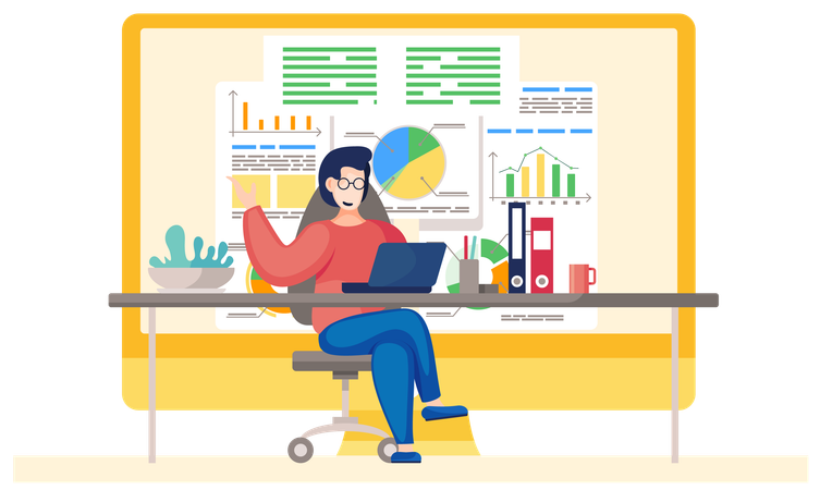 Businessman working and analyzing financial statistics and data. Business analysis concept  Illustration
