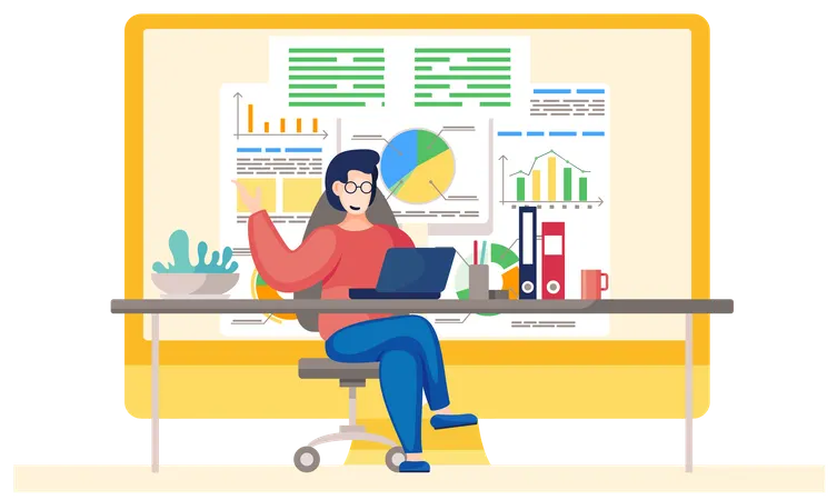 Businessman working and analyzing financial statistics and data. Business analysis concept  Illustration