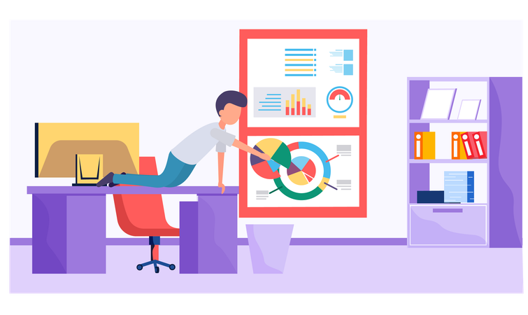 Businessman working and analyzing financial statistics  Illustration