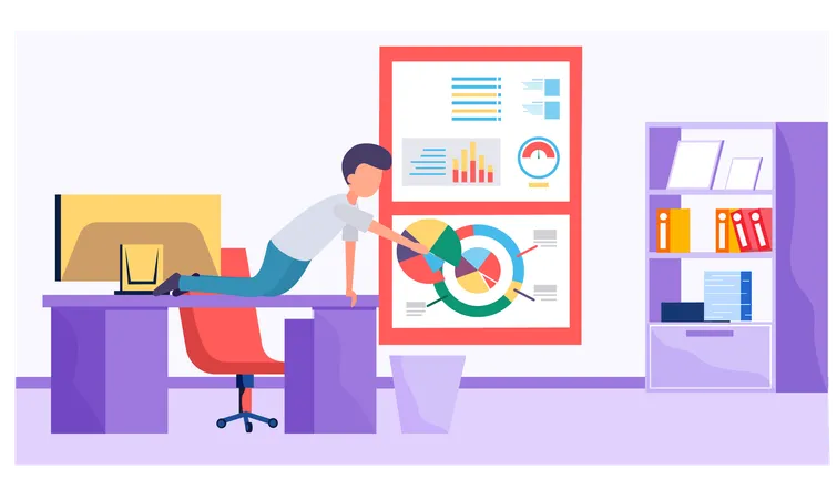Businessman working and analyzing financial statistics  Illustration