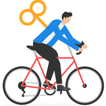 Businessman Commuter With Bicycle Traveling With Wind Up Key Modern Vector Illustration In Flat Style Illustration