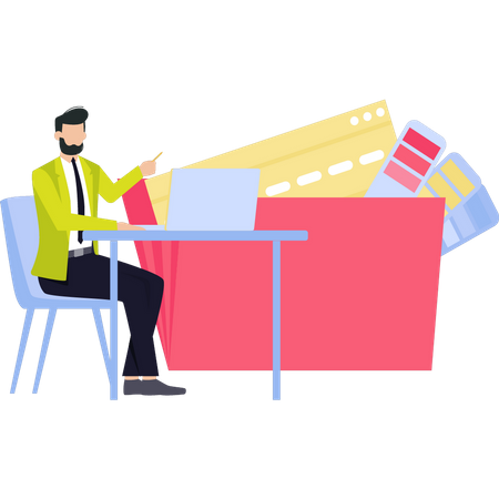 Businessman working at desk  Illustration